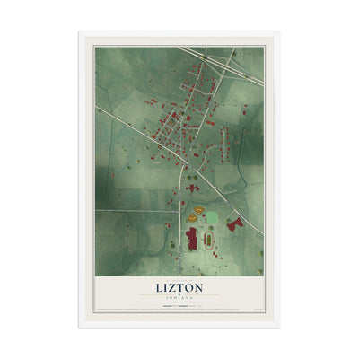 Map of Lizton, Indiana, 12 x 18 inch print in a white wood frame