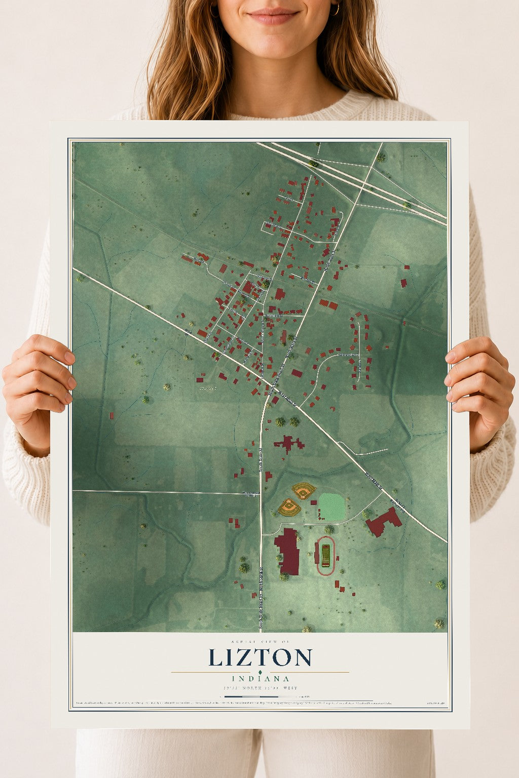Map of Lizton, Indiana, 18 x 24 inch unframed archival matte print