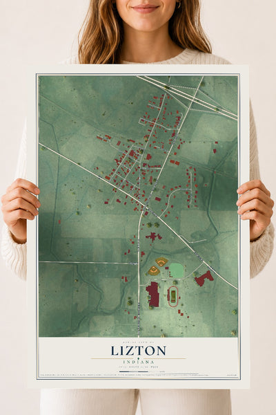Map of Lizton, Indiana, 18 x 24 inch unframed archival matte print