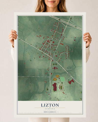 Map of Lizton, Indiana, 24 x 36 inch unframed archival matte print