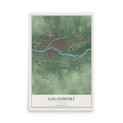 Map of Logansport, Indiana, 12 x 18 inch unframed archival matte print