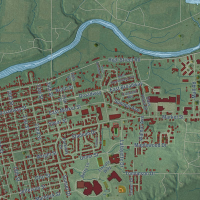 Second close-up of the map of Logansport, Indiana print showing more streets and buildings