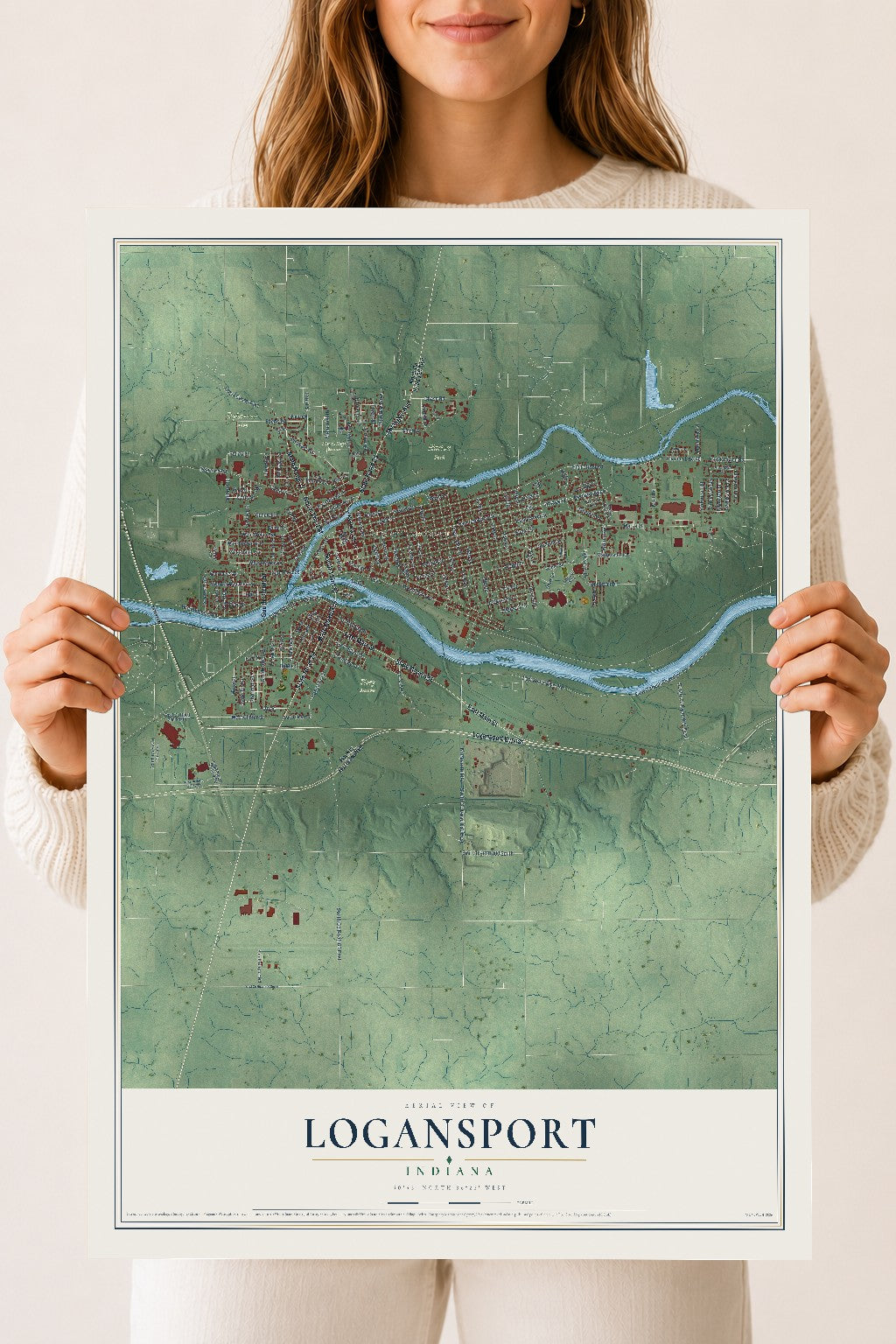 Map of Logansport, Indiana, 18 x 24 inch unframed archival matte print