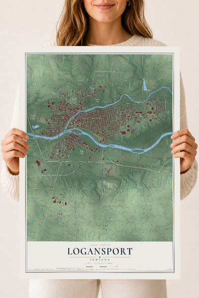 Map of Logansport, Indiana, 18 x 24 inch unframed archival matte print