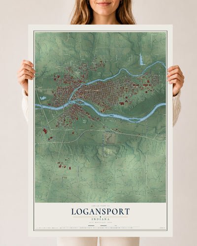 Map of Logansport, Indiana, 24 x 36 inch unframed archival matte print