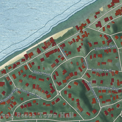 Close-up of the map of Long Beach, Indiana print showing street and building detail
