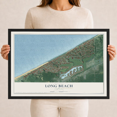 Map of Long Beach, Indiana, 12 x 18 inch print in a black wood frame