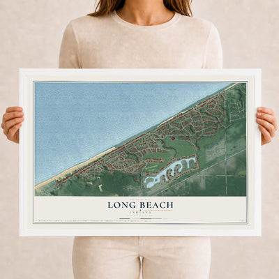 Map of Long Beach, Indiana, 12 x 18 inch print in a white wood frame