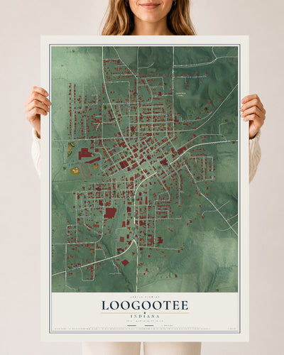 Map of Loogootee, Indiana, 24 x 36 inch unframed archival matte print