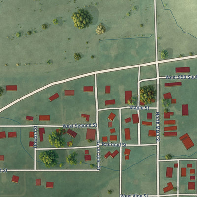 Close-up of the map of Losantville, Indiana print showing street and building detail