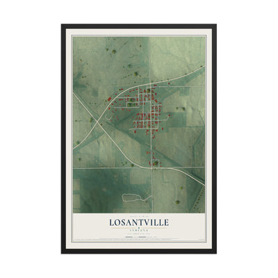 Map of Losantville, Indiana, 12 x 18 inch print in a black wood frame