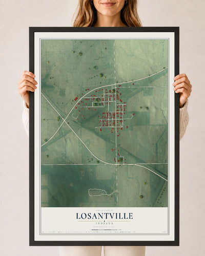 Map of Losantville, Indiana, 24 x 36 inch print in a black wood frame