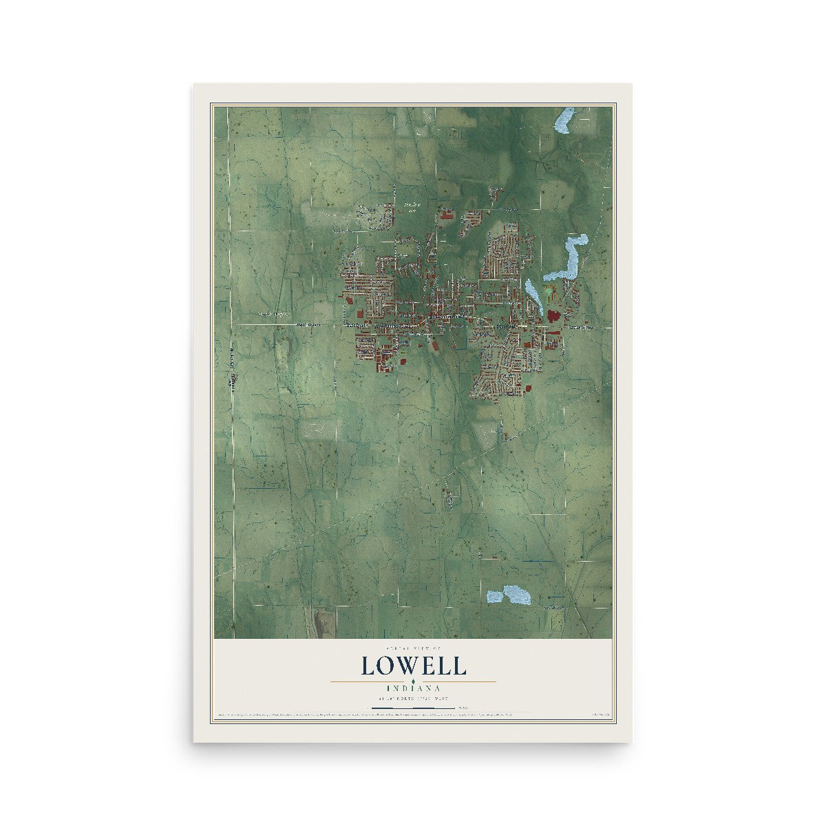 Map of Lowell, Indiana, 12 x 18 inch unframed archival matte print