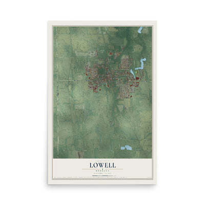 Map of Lowell, Indiana, 12 x 18 inch unframed archival matte print