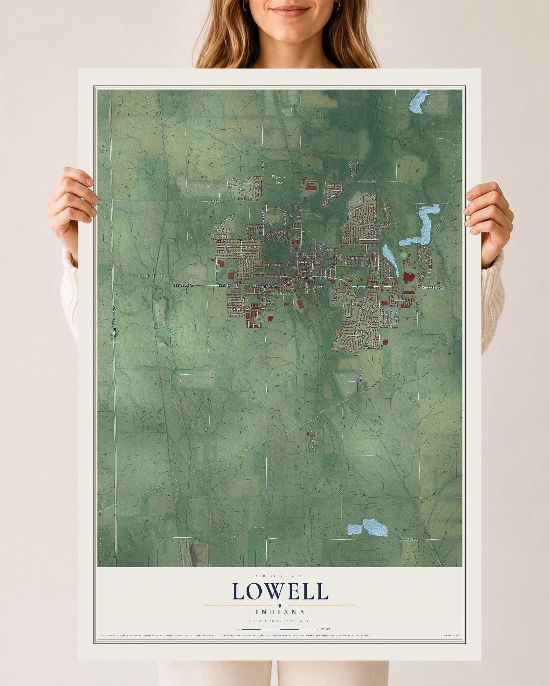 Map of Lowell, Indiana, 24 x 36 inch unframed archival matte print