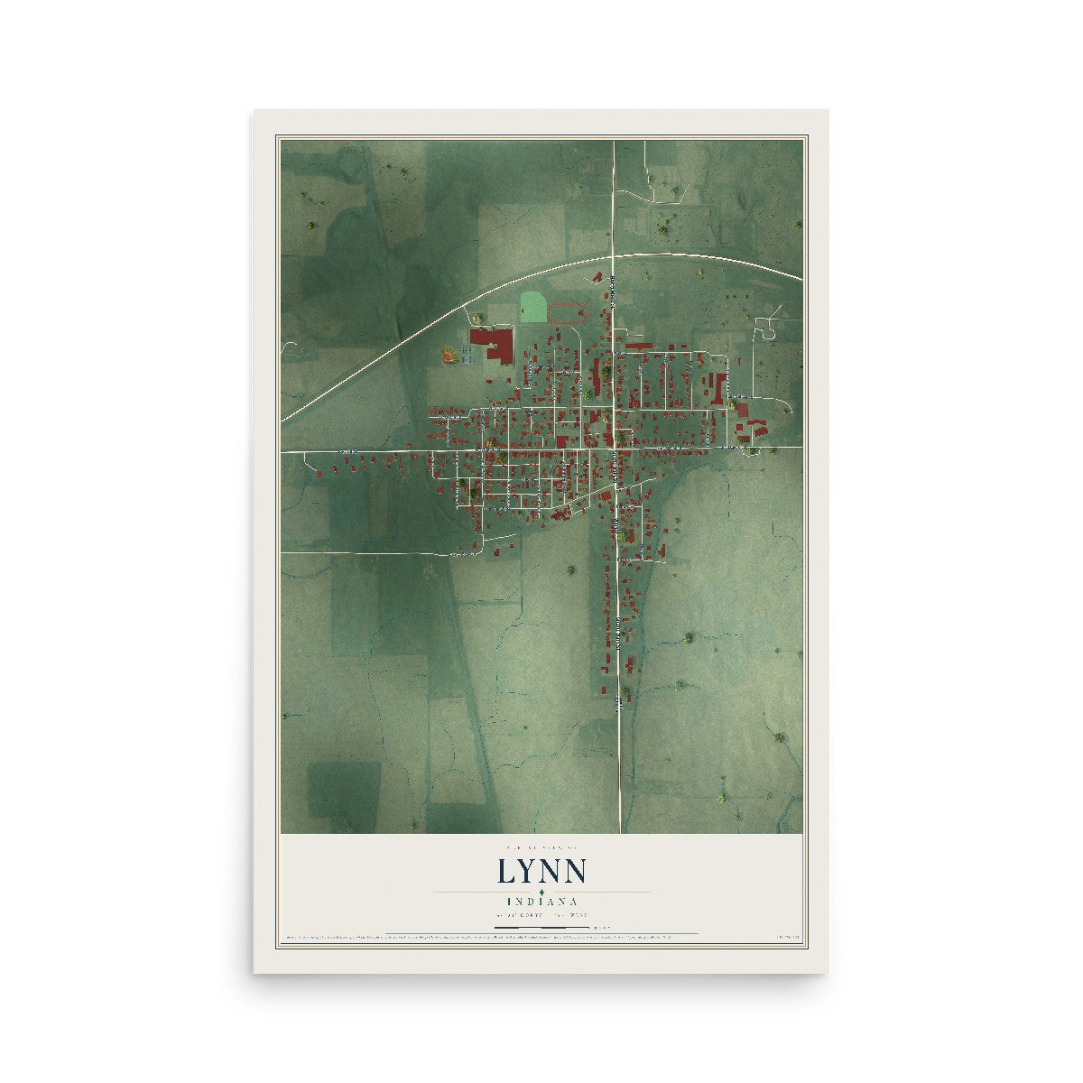 Map of Lynn, Indiana, 12 x 18 inch unframed archival matte print