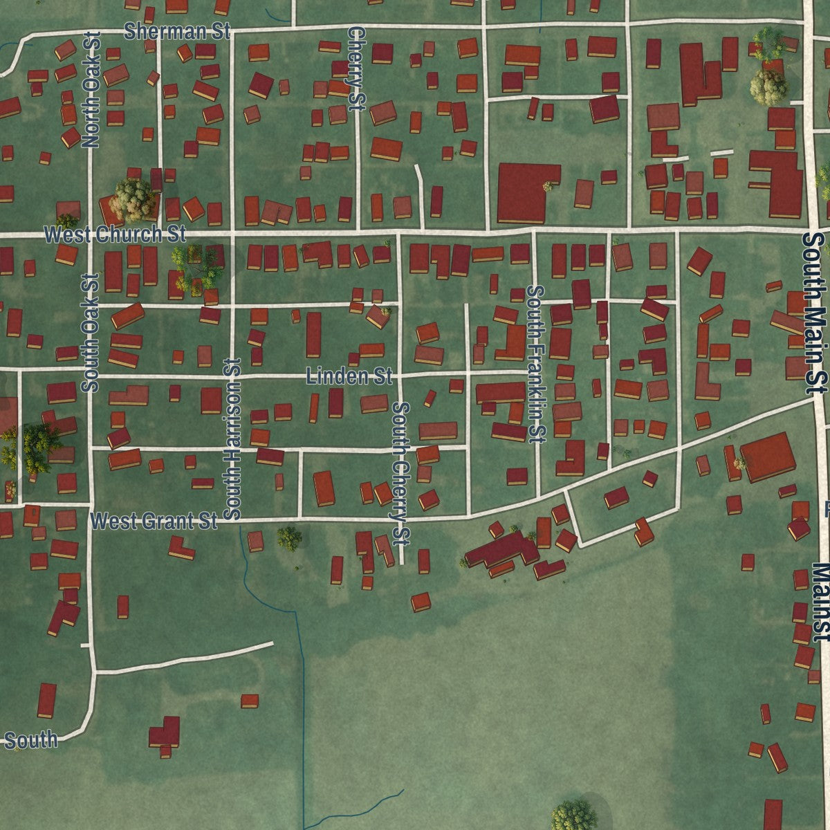 Close-up of the map of Lynn, Indiana print showing street and building detail