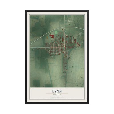 Map of Lynn, Indiana, 12 x 18 inch print in a black wood frame