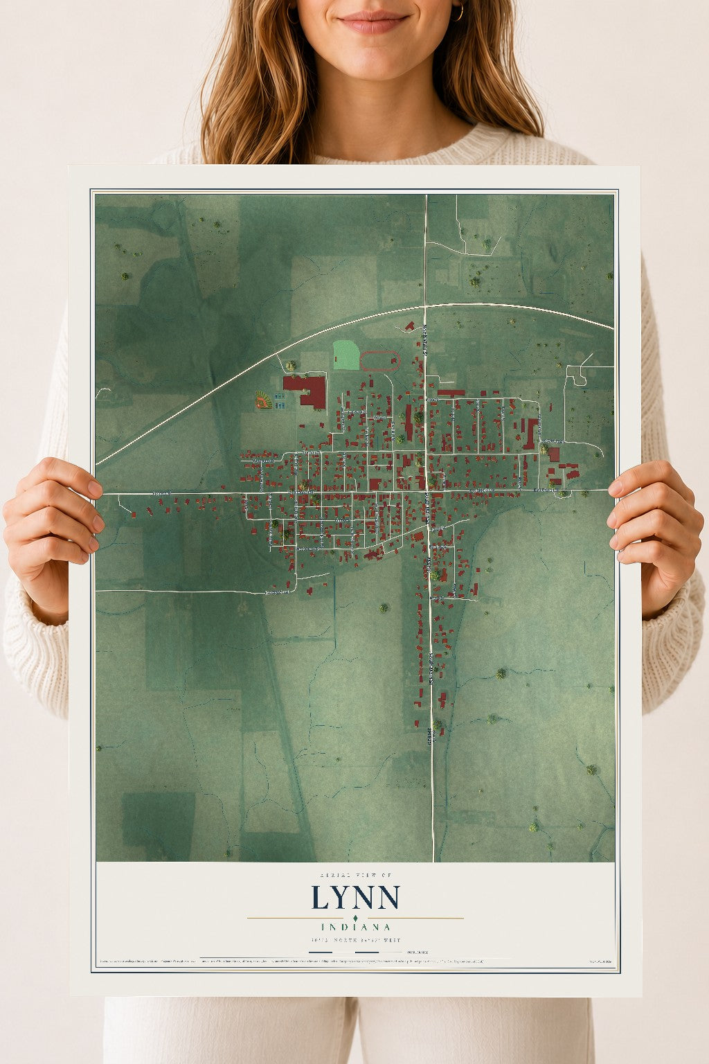 Map of Lynn, Indiana, 18 x 24 inch unframed archival matte print