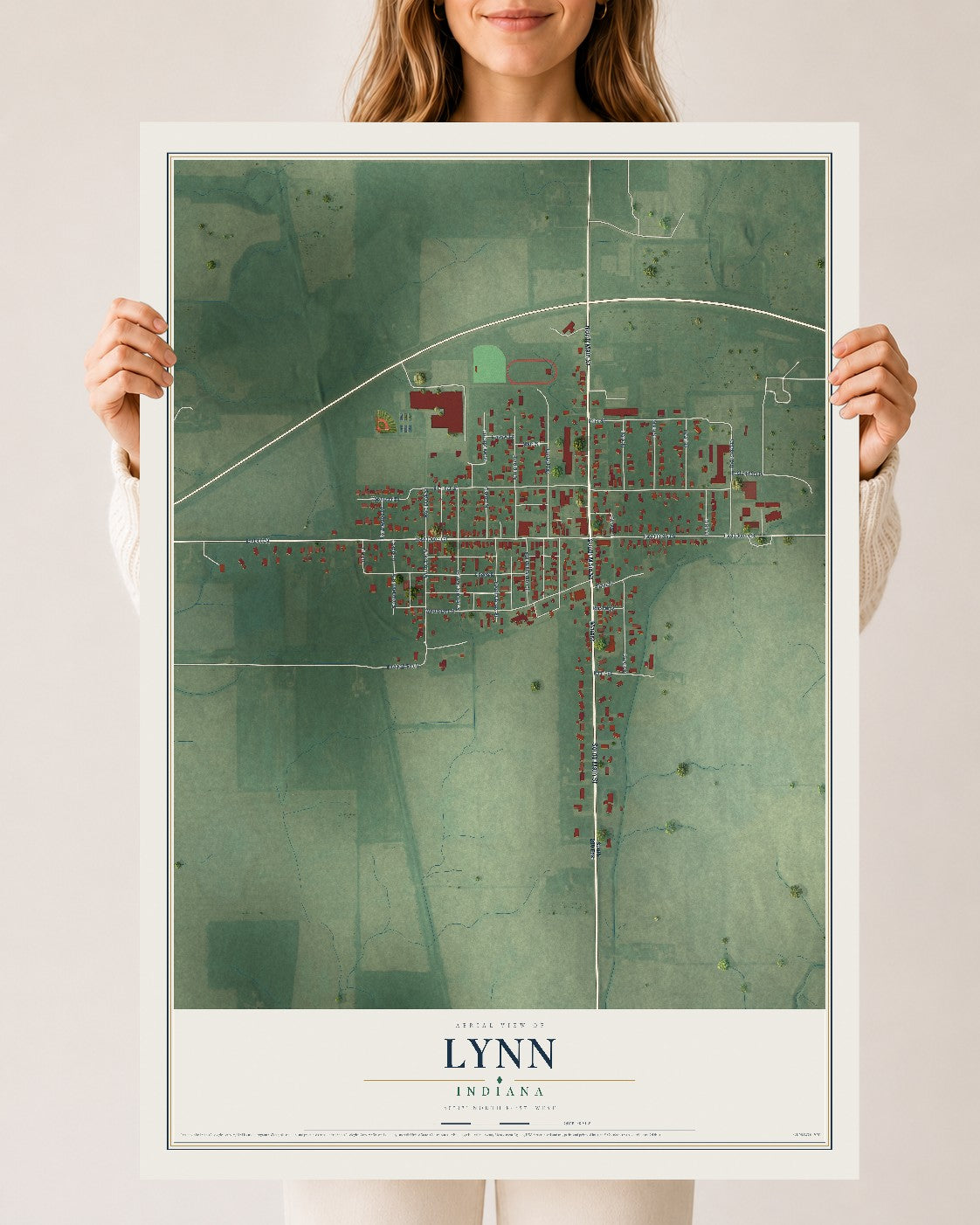 Map of Lynn, Indiana, 24 x 36 inch unframed archival matte print