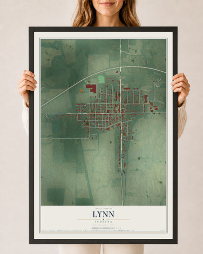 Map of Lynn, Indiana, 24 x 36 inch print in a black wood frame