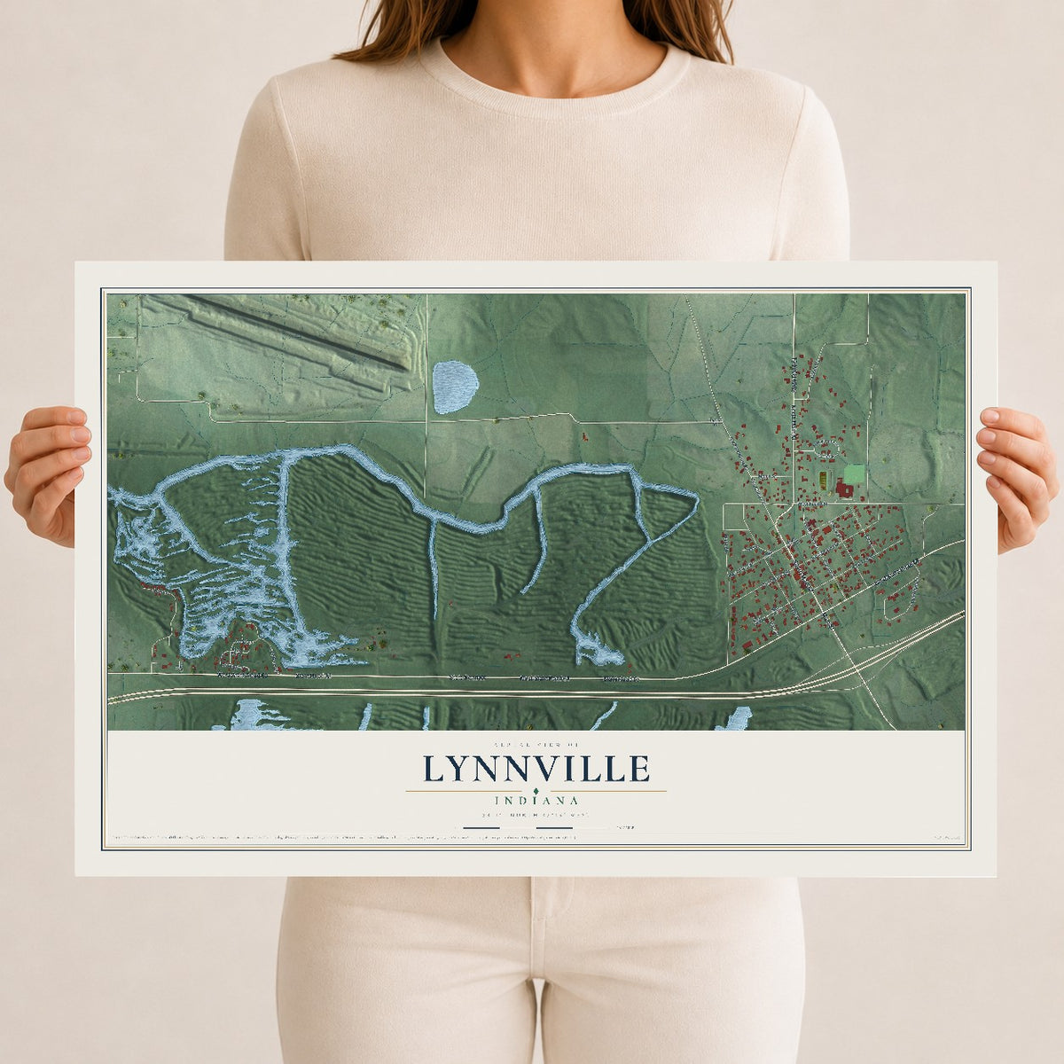 Map of Lynnville, Indiana, 12 x 18 inch unframed archival matte print