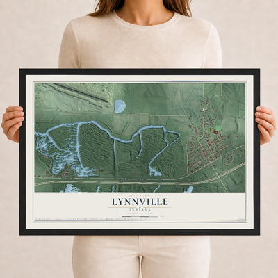 Map of Lynnville, Indiana, 12 x 18 inch print in a black wood frame