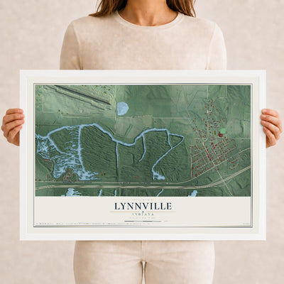 Map of Lynnville, Indiana, 12 x 18 inch print in a white wood frame