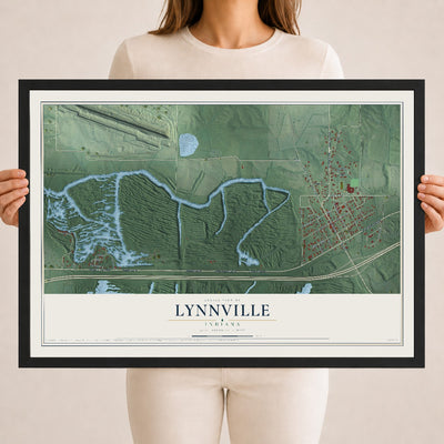 Map of Lynnville, Indiana, 18 x 24 inch print in a black wood frame