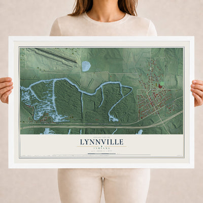 Map of Lynnville, Indiana, 18 x 24 inch print in a white wood frame
