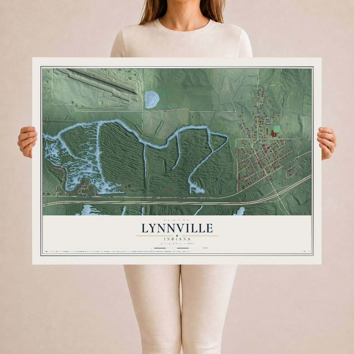 Map of Lynnville, Indiana, 24 x 36 inch unframed archival matte print