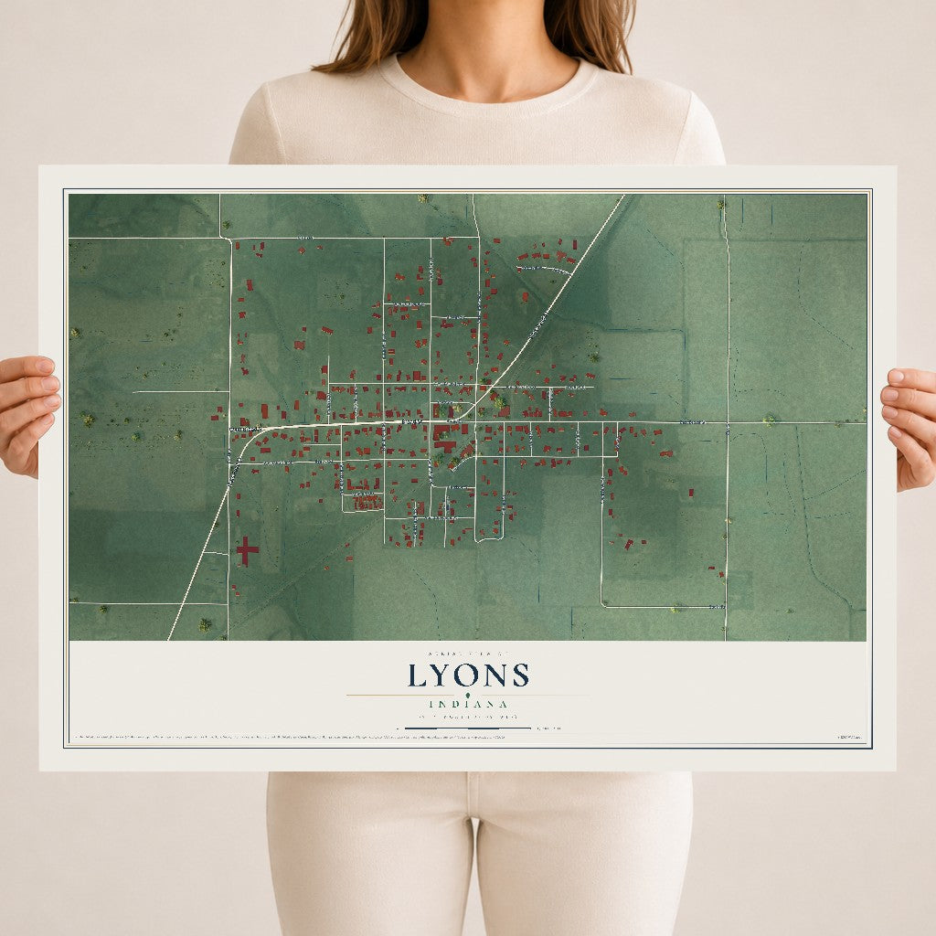 Map of Lyons, Indiana, 18 x 24 inch unframed archival matte print