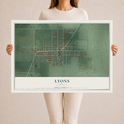Map of Lyons, Indiana, 24 x 36 inch unframed archival matte print