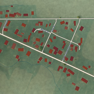 Close-up of the map of Mace, Indiana print showing street and building detail