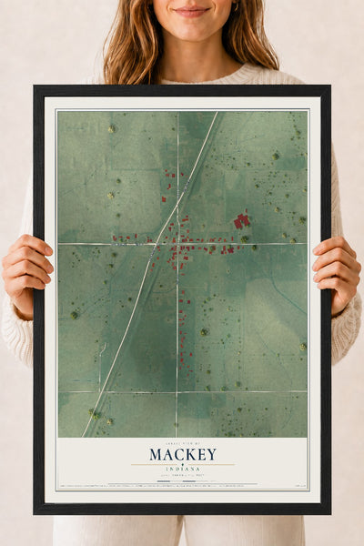 Map of Mackey, Indiana, 18 x 24 inch print in a black wood frame