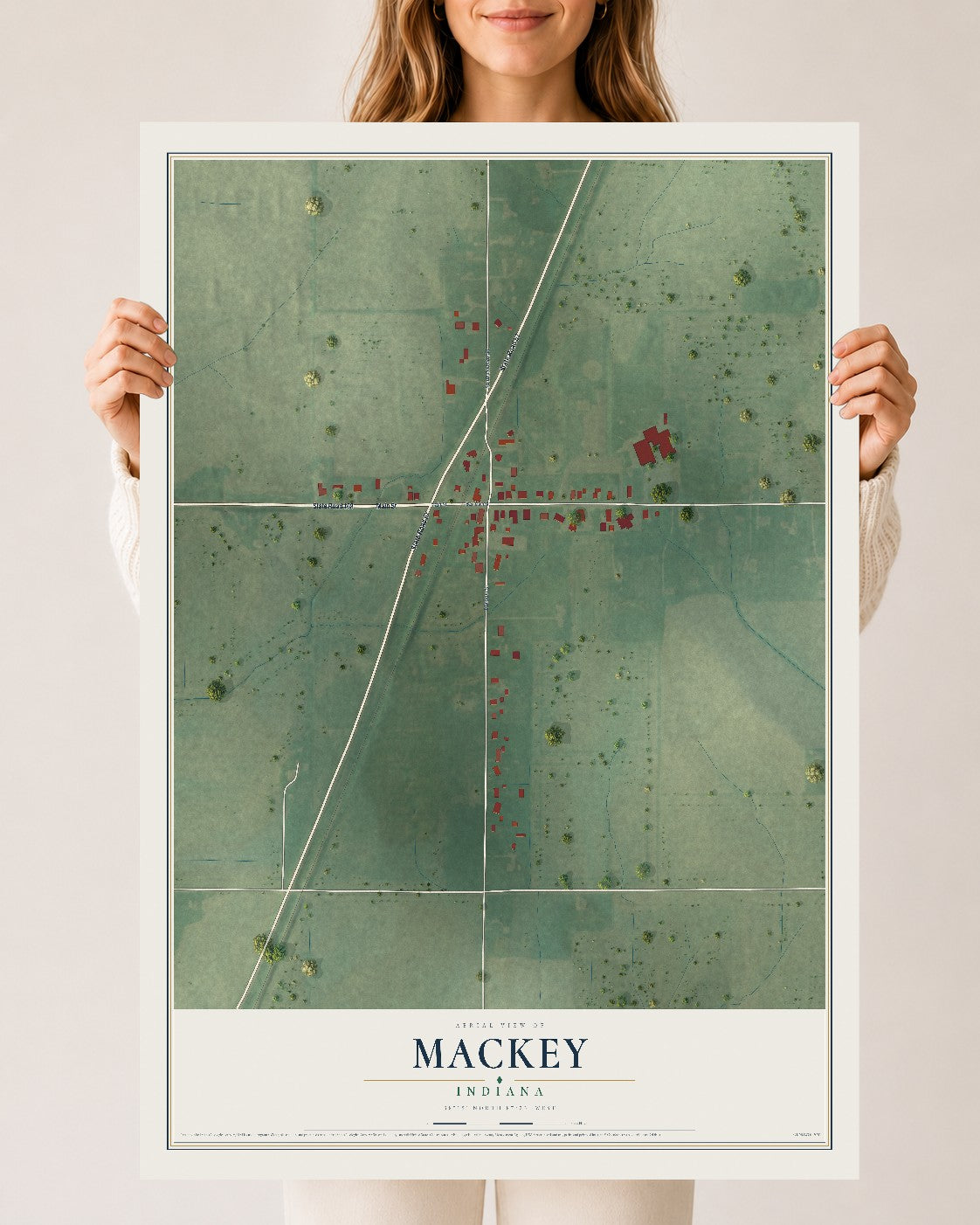 Map of Mackey, Indiana, 24 x 36 inch unframed archival matte print