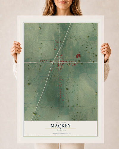Map of Mackey, Indiana, 24 x 36 inch print in a white wood frame
