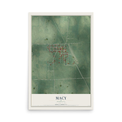 Map of Macy, Indiana, 12 x 18 inch unframed archival matte print