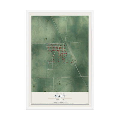 Map of Macy, Indiana, 12 x 18 inch print in a white wood frame