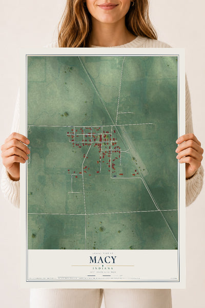 Map of Macy, Indiana, 18 x 24 inch unframed archival matte print
