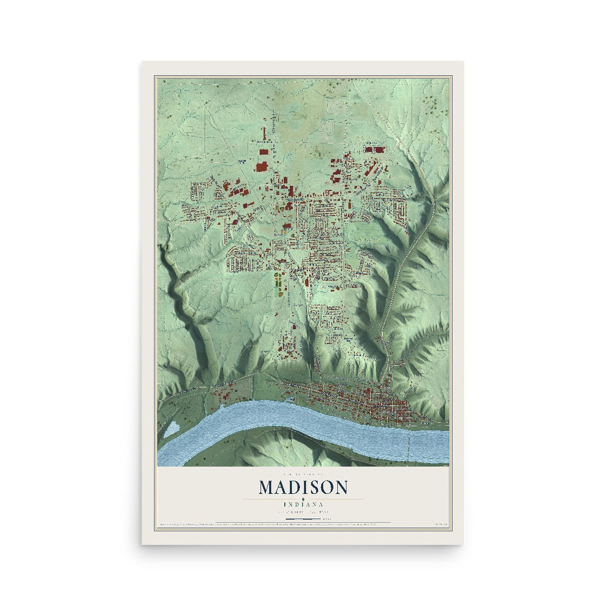 Map of Madison, Indiana, 12 x 18 inch unframed archival matte print