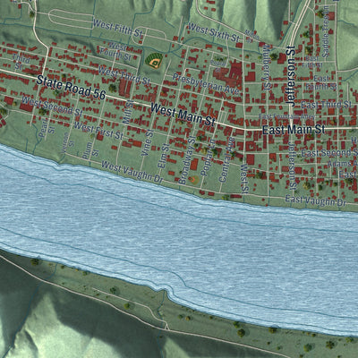 Second close-up of the map of Madison, Indiana print showing more streets and buildings