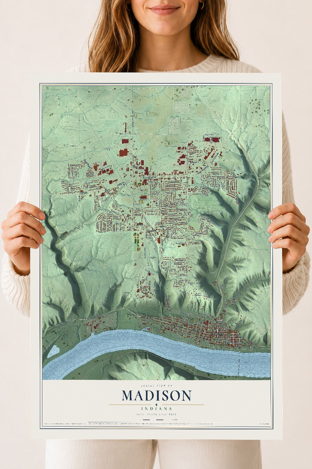 Map of Madison, Indiana, 18 x 24 inch unframed archival matte print
