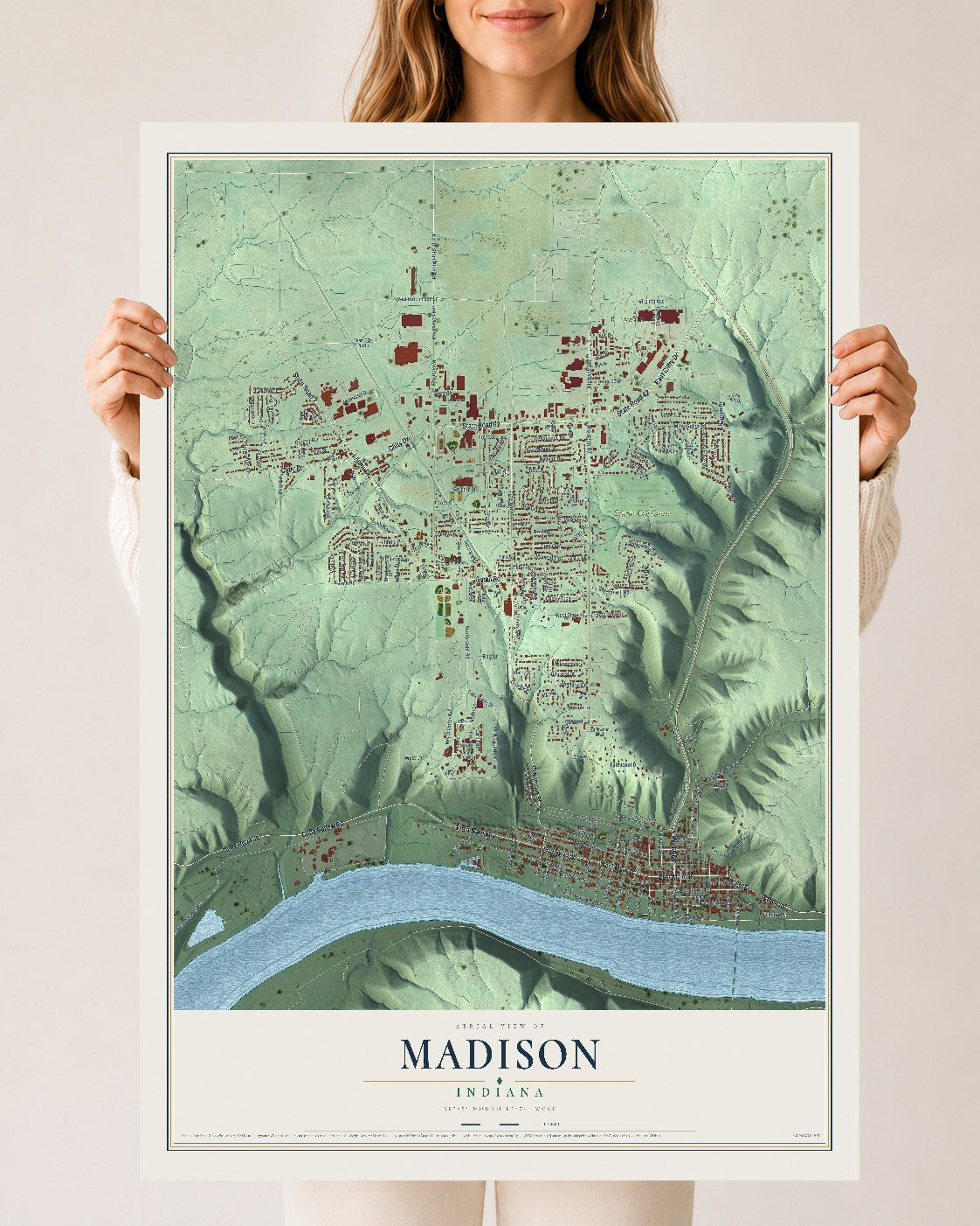 Map of Madison, Indiana, 24 x 36 inch unframed archival matte print