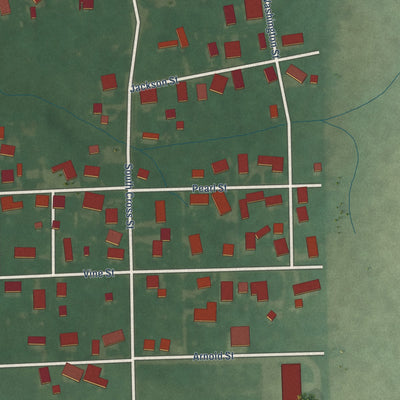 Close-up of the map of Manilla, Indiana print showing street and building detail
