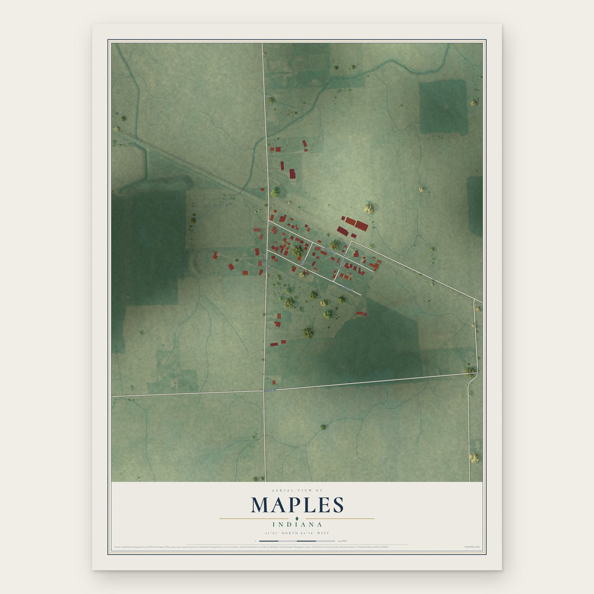 Maples, Indiana map print, the full design