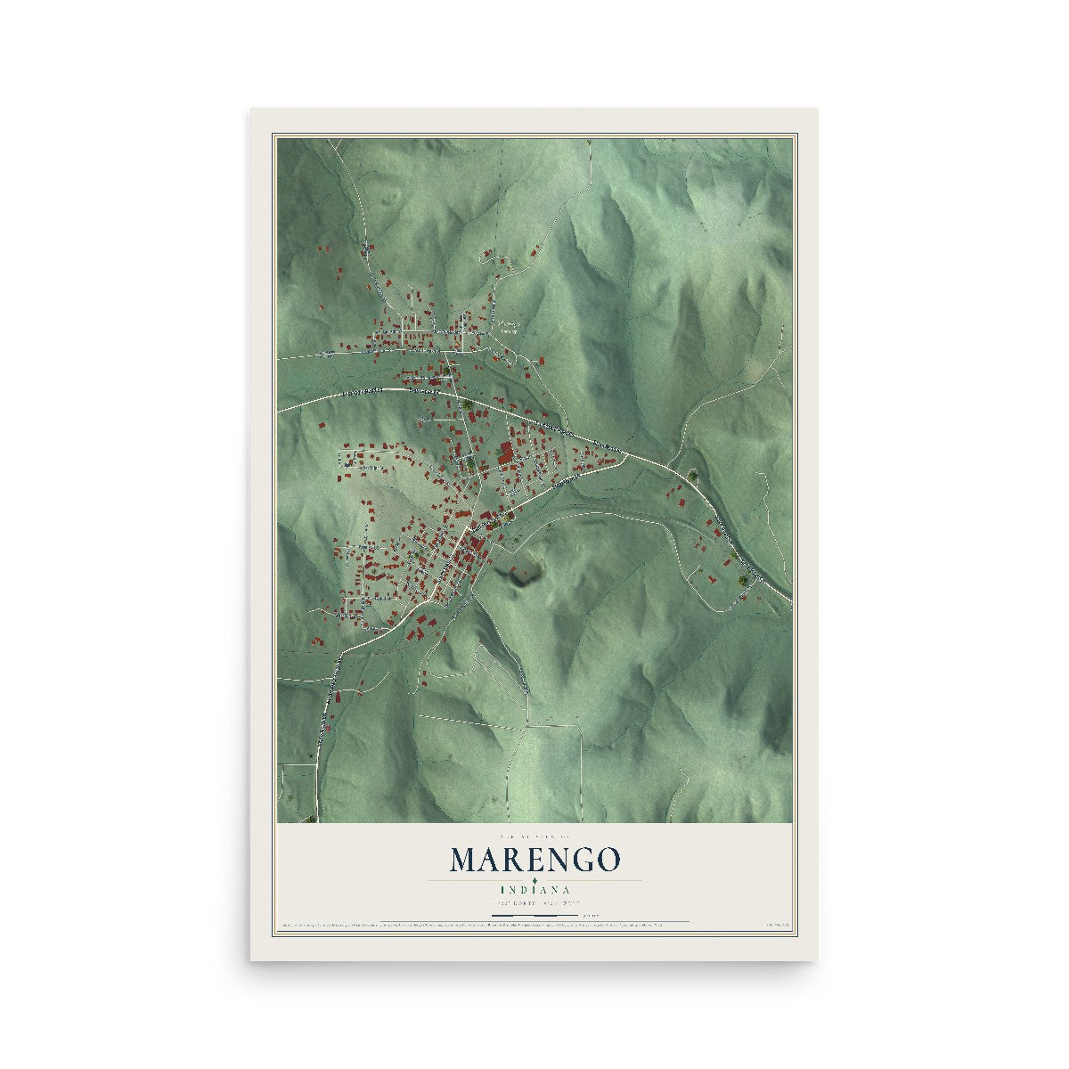 Map of Marengo, Indiana, 12 x 18 inch unframed archival matte print