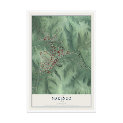 Map of Marengo, Indiana, 12 x 18 inch print in a white wood frame