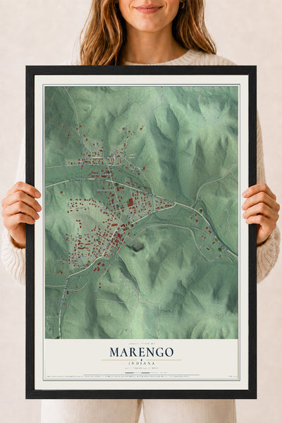 Map of Marengo, Indiana, 18 x 24 inch print in a black wood frame