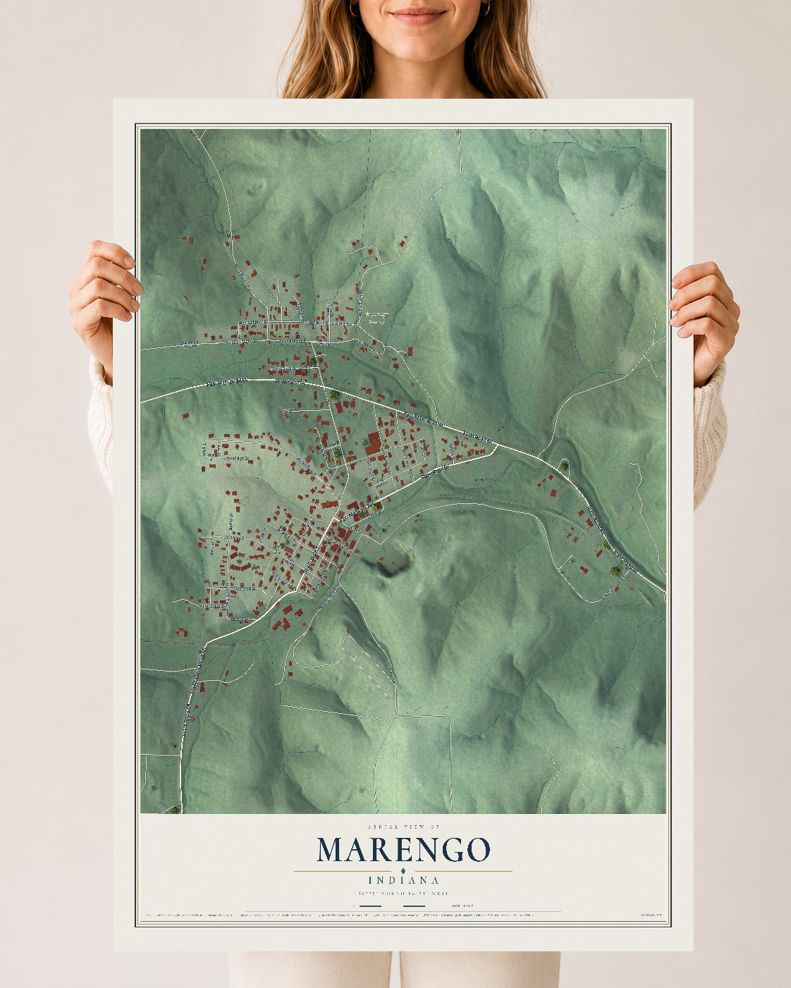 Map of Marengo, Indiana, 24 x 36 inch unframed archival matte print